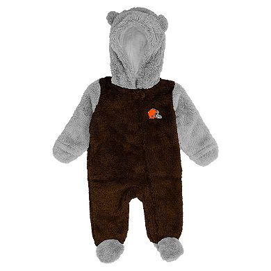 Newborn & Infant Brown Cleveland Browns Game Nap Teddy Fleece Bunting Full-Zip Sleeper