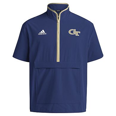 Men's adidas Navy Georgia Tech Yellow Jackets 2024 Coaches Sideline Half-Zip Short Sleeve Jacket