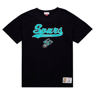 Men's Mitchell & Ness Black San Antonio Spurs Hardwood Classics Felt Applique Slub T-Shirt