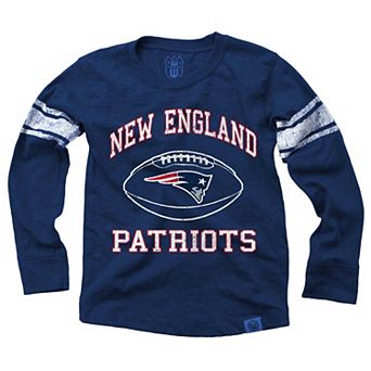 Youth Wes & Willy Navy New England Patriots Football Long Sleeve T-Shirt