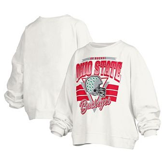 Women's Pressbox White Ohio State Buckeyes Janice Retro Logo Oversized Pullover Sweatshirt
