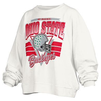 Women's Pressbox White Ohio State Buckeyes Janice Retro Logo Oversized Pullover Sweatshirt