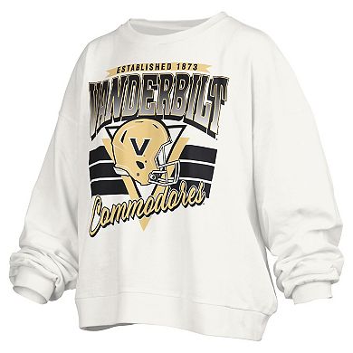 Women's Pressbox White Vanderbilt Commodores Janice Retro Logo Oversized Pullover Sweatshirt