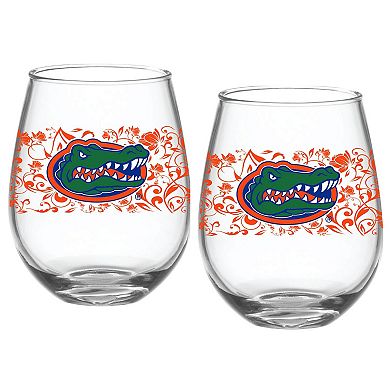 Florida Gators Two-Pack 15oz. Floral Stemless Glass Set