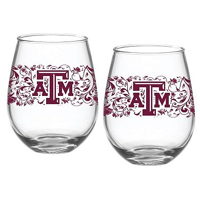 Texas A&M Aggies Two-Pack 15oz. Floral Stemless Glass Set