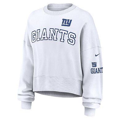 Women's Nike White New York Giants Oversized Long Sleeve Cropped Sweatshirt