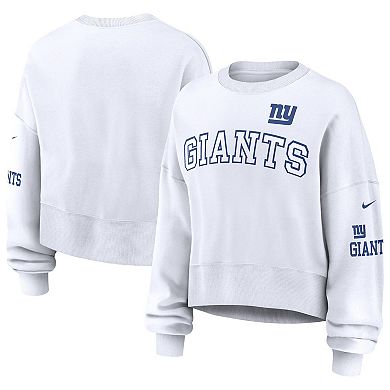 Women's Nike White New York Giants Oversized Long Sleeve Cropped Sweatshirt