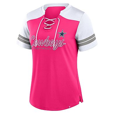 Women's Fanatics Pink Dallas Cowboys Play Script Lace-Up T-Shirt