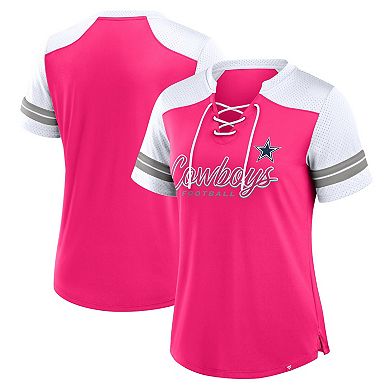 Women's Fanatics Pink Dallas Cowboys Play Script Lace-Up T-Shirt