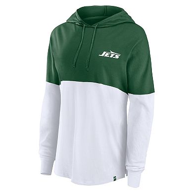Women's Fanatics Green/White New York Jets Backup Option Long Sleeve Hoodie T-Shirt