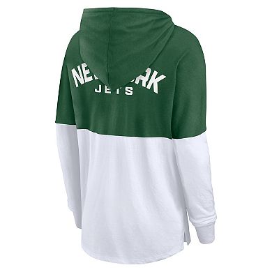 Women's Fanatics Green/White New York Jets Backup Option Long Sleeve Hoodie T-Shirt