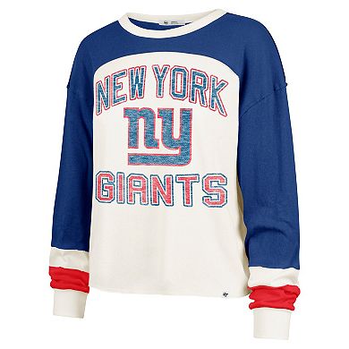 Women's '47 Cream New York Giants Double Header Curve Raglan Long Sleeve Crop Top