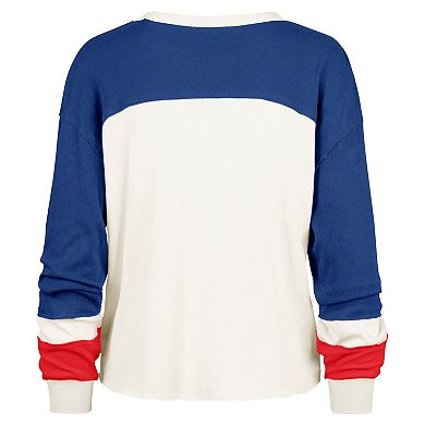 Women's '47 Cream New York Giants Double Header Curve Raglan Long Sleeve Crop Top