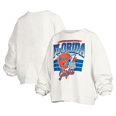 Women's Pressbox White Florida Gators Janice Retro Logo Oversized Pullover Sweatshirt