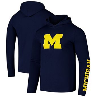 Men's Colosseum Navy Michigan Wolverines Logo Lockup Active Blend Long Sleeve T-Shirt Hoodie