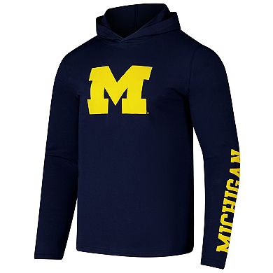Men's Colosseum Navy Michigan Wolverines Logo Lockup Active Blend Long Sleeve T-Shirt Hoodie