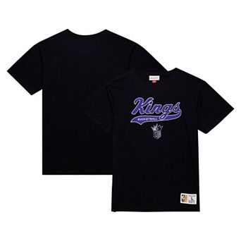 Men's Mitchell & Ness Black Sacramento Kings Hardwood Classics Felt Applique Slub T-Shirt