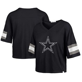 Women's '47 Navy Dallas Cowboys Double Header Scout Cropped V-Neck T-Shirt