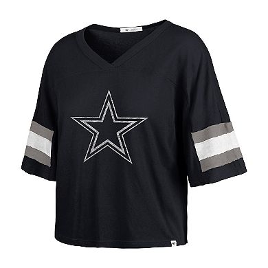 Women's '47 Navy Dallas Cowboys Double Header Scout Cropped V-Neck T-Shirt