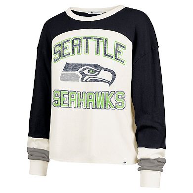 Women's '47 Cream Seattle Seahawks Double Header Curve Raglan Long Sleeve Crop Top