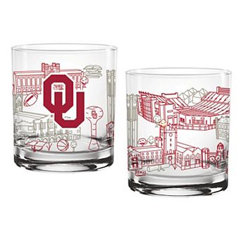 Oklahoma Sooners Two-Pack 14oz. Campus Line Art Glass