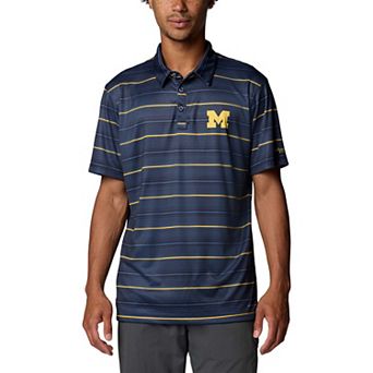 Men's Columbia Navy Michigan Wolverines PFG Super Terminal Tackle�� Omni-Shade�� Stripe Polo