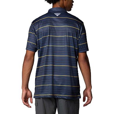 Men's Columbia Navy Michigan Wolverines PFG Super Terminal Tackle Omni-Shade Stripe Polo