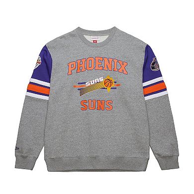 Men's Mitchell & Ness Heather Gray Phoenix Suns Hardwood Classics All Over 4.0 Pullover Sweatshirt