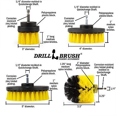 4pc Nylon Power Brush Tile & Grout Bathroom Cleaning Scrub Brush Kit - Power Scrubber Drill Brush