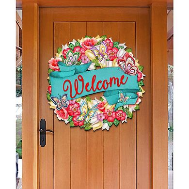 Flowers Summer Holiday 24-Inch Handcrafted Wooden Door Wreath by G. Debrekht - Easter Spring Decor