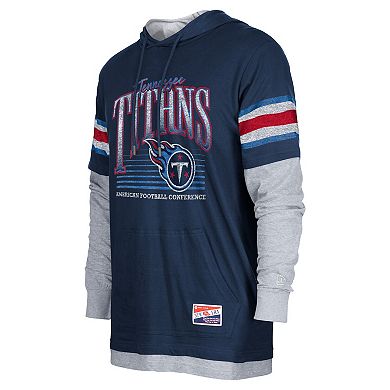 Men's New Era Navy Tennessee Titans Twofer Long Sleeve Hooded T-Shirt