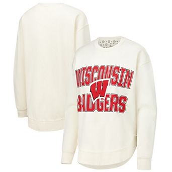 Women's Pressbox Cream Wisconsin Badgers Poncho Fleece Crew Sweatshirt