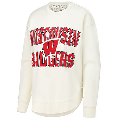 Women's Pressbox Cream Wisconsin Badgers Poncho Fleece Crew Sweatshirt
