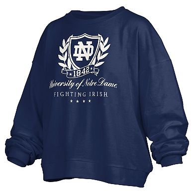 Women's Pressbox Navy Notre Dame Fighting Irish Big Aug Script Janice Oversized Pullover Sweatshirt