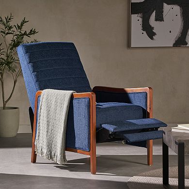 Merax Mid Century Modern Fabric Channel Stitch Wood Pushback Recliner