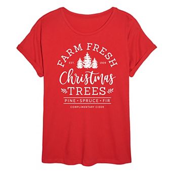 Juniors' Farm Fresh Christmas Trees Oversized Tee
