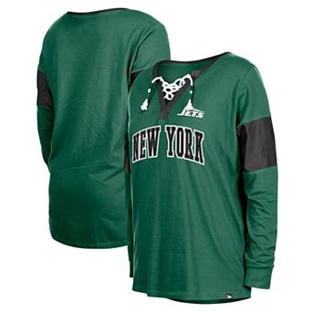 Women's New Era Green New York Jets Lace-Up Notch-Neck Long Sleeve T-Shirt