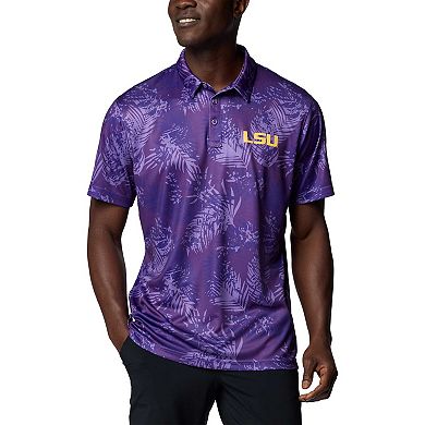 Men's Columbia Purple LSU Tigers PFG Super Terminal Tackle Omni-Shade Bangalows Polo