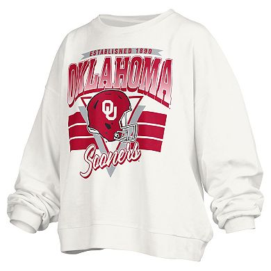 Women's Pressbox White Oklahoma Sooners Janice Retro Logo Oversized Pullover Sweatshirt