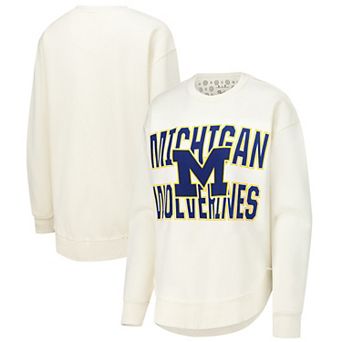 Women's Pressbox Cream Michigan Wolverines Poncho Fleece Crew Sweatshirt
