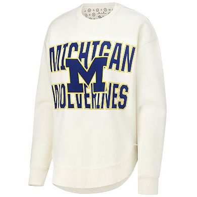 Women's Pressbox Cream Michigan Wolverines Poncho Fleece Crew Sweatshirt
