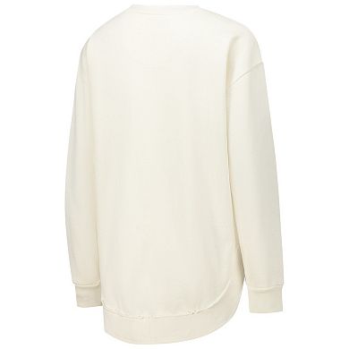 Women's Pressbox Cream Michigan Wolverines Poncho Fleece Crew Sweatshirt