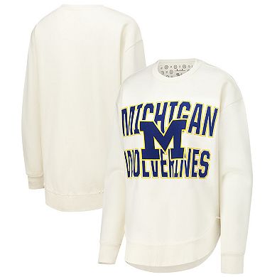Women's Pressbox Cream Michigan Wolverines Poncho Fleece Crew Sweatshirt