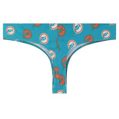 Women's Concepts Sport Aqua Miami Dolphins Record Allover Print Knit Thong