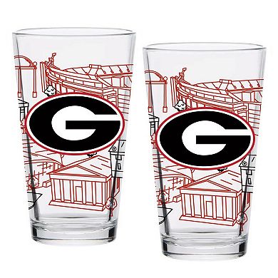 Georgia Bulldogs Two-Pack 16oz. Campus Line Art Pint Glass Set