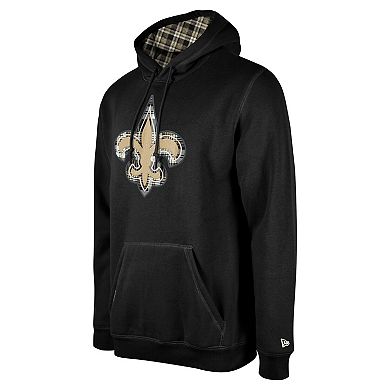 Men's New Era Black New Orleans Saints 3rd Down Plaid Pullover Hoodie
