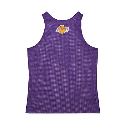 Men s Mitchell Ness Purple White Los Angeles Lakers Hardwood Classics Reversible Mesh Practice Jersey