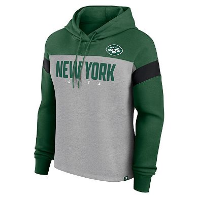 Women's Fanatics Heather Gray/Green New York Jets Bold Play Call Pullover Hoodie