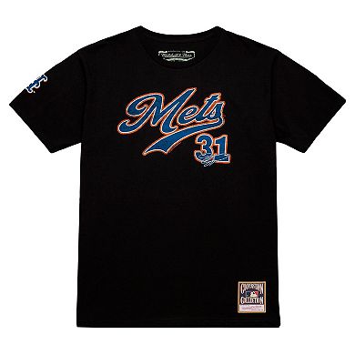 Men's Mitchell & Ness Mike Piazza Black New York Mets Cooperstown Collection Player T-Shirt