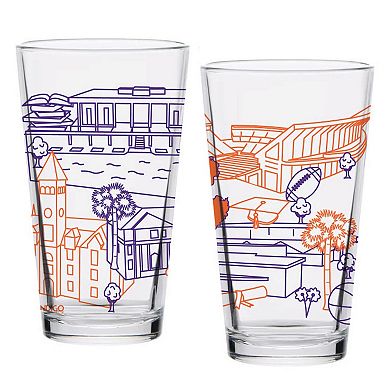 Clemson Tigers Two-Pack 16oz. Campus Line Art Pint Glass Set